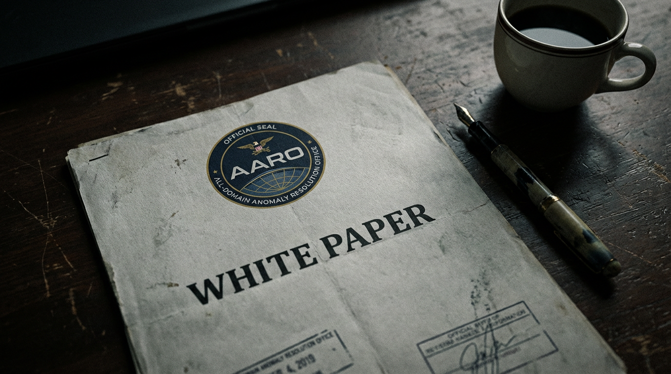 AARO white paper document on a desk with the official seal visible