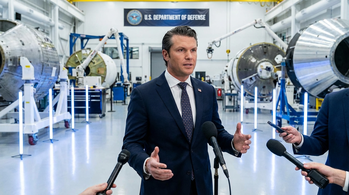 Defense Secretary Pete Hegseth speaks to reporters at Sierra Space in Colorado