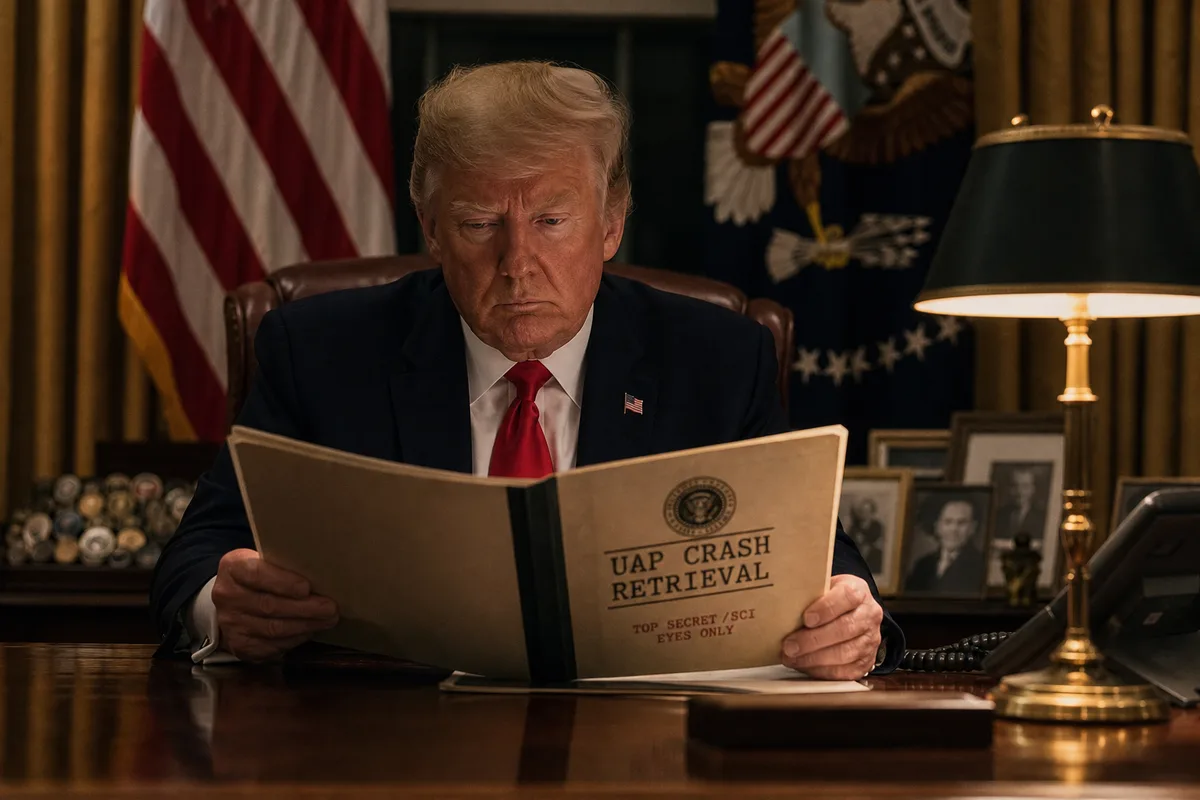 President Trump reading UAP crash retrieval briefing