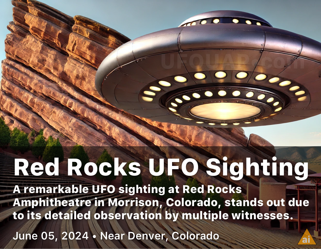 A remarkable UFO sighting at Red Rocks Amphitheatre in Morrison, Colorado, stands out due to its detailed observation by multiple witnesses. June 05, 2024 • Near Denver, Colorado